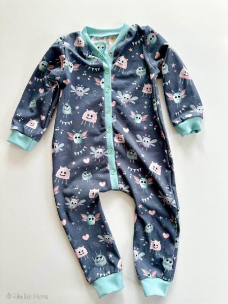 Baumwolljersey kleine Monster Rosa auf Anthrazit Mrs.Mint Design by Swafing